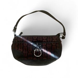 Etienne Aigner Y2K Shoulder Bag Horse Shoe Black Brown Monogram Western Baguette